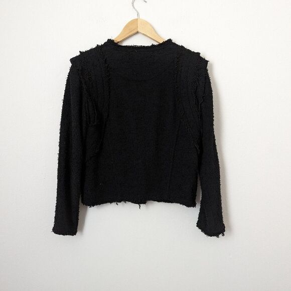IRO black fringe Aidan boucle cotton collarless classic blazer jacket - Picture 6 of 7